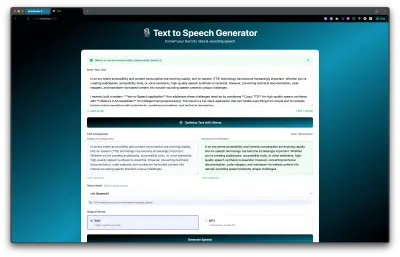 Modern Text-to-Speech Application with AI-Powered Text Optimization
