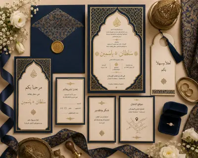 تصميم دعوة زفاف مستوحاة من الطراز الأندلسي الفاخر
