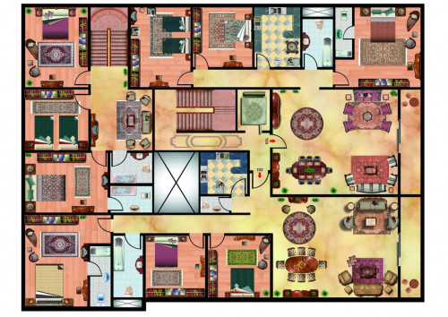 فرش وتلوين مسقط افقى لبلان معمارى