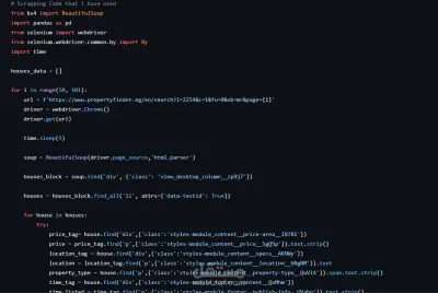 استخراج بيانات عقارات وتحليلها (Web scraping) من موقع Property Finder باستخدام python