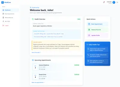 تطوير نظام إدارة العيادات الطبية باستخدام NodeJS , React لحجز المواعيد وإدارة المرضى.