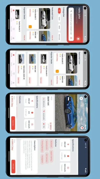 "CarRental App" هو تطبيق يتيح استئجار السيارات باستخدام Flutter
