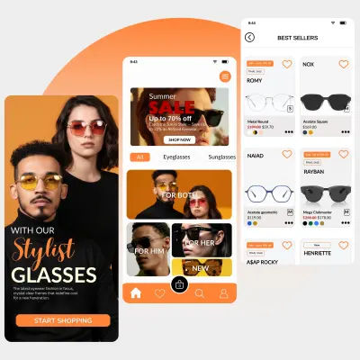 تصميم (UI/UX) لتطبيق متجر نظارات