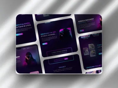 تصميم صفحة هبوط احترافية UI UX باستخدام Figma للهوية الشخصية مع إبراز معرض الأعمال الإبداعية وتجربة المستخدم التفاعلية.