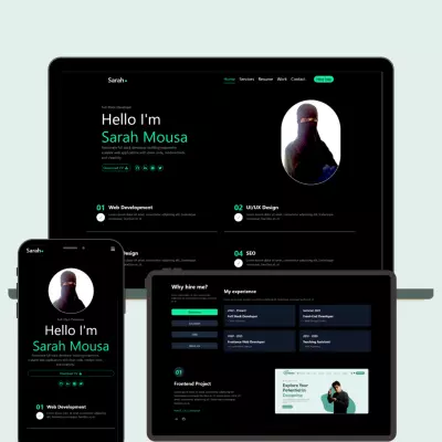 تصميم بروفايل عصري متجاوب بـ HTML و Tailwind و JavaScript