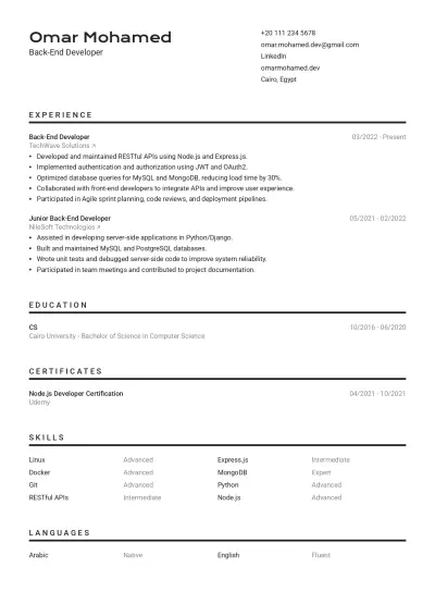 ATS CV – Back-End Developer