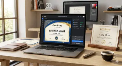 تصميم إبداعي لشهادات التقدير مع نظام مرن لتعديل أسماء الطلاب