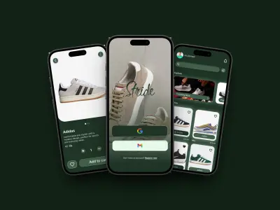 تصميم واجهة مستخدم لتطبيق stride لبيع الاحذيه