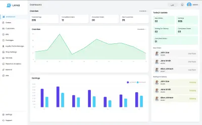 تطبيق ادارة مغسلة مع لوحة تحكم كاملة