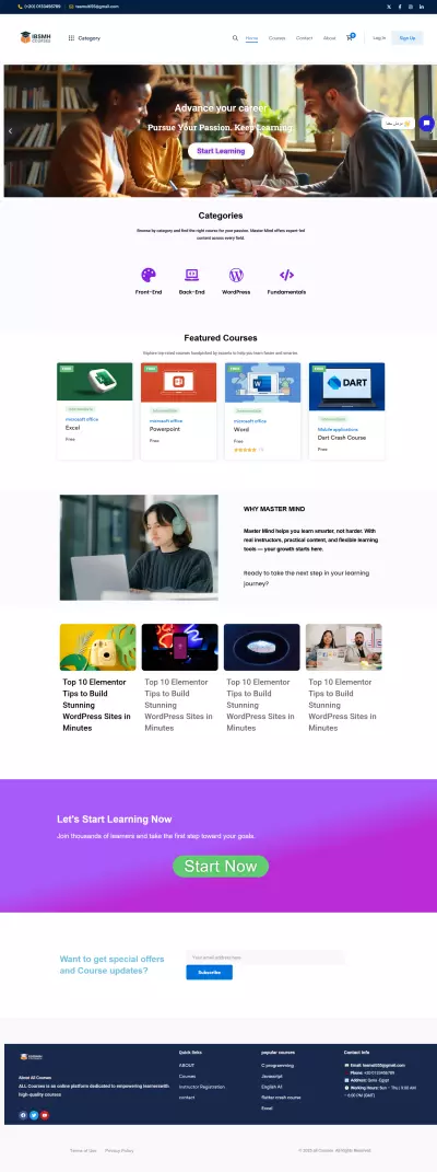 تصميم وتطوير موقع كورسات احترافي باستخدام WordPress وTutor LMS