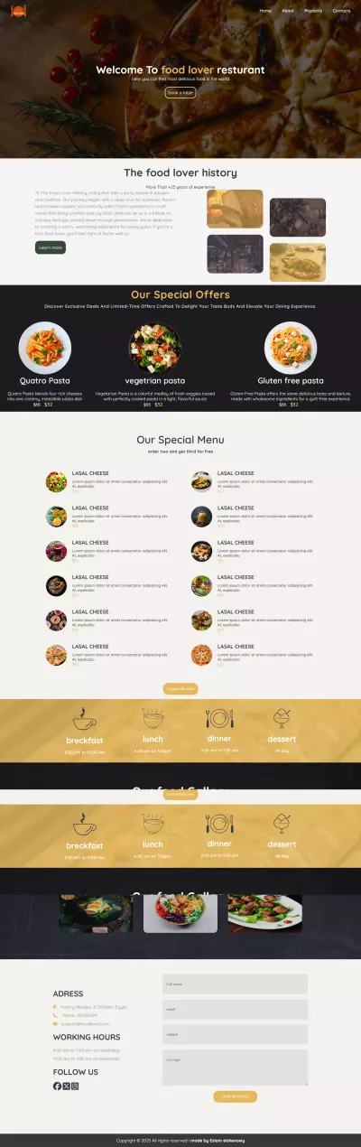 صفحة هبوط Landing Page For Food Lover Resturant