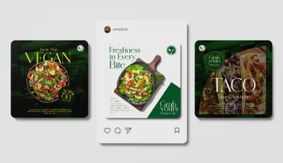 تصميم منشورات إنستغرام إبداعية لمطعم وجبات صحية وعضوية