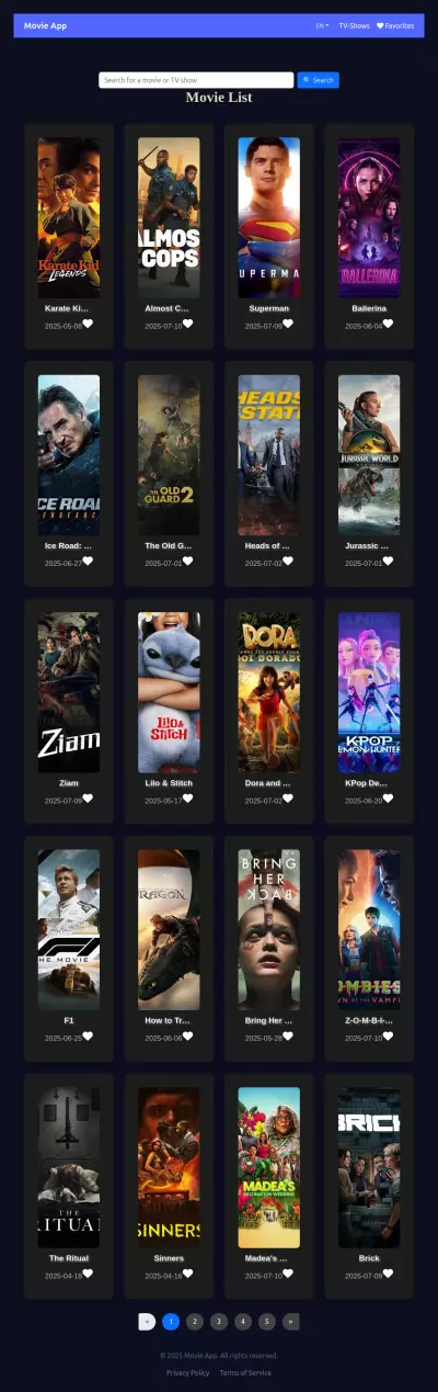 Movie app website