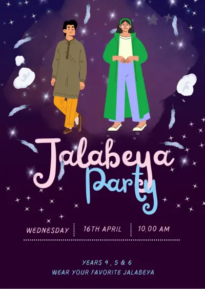 قالب بوستر/دعوة حفلة الجلابية مدرسية احترافي + تعديل سريع