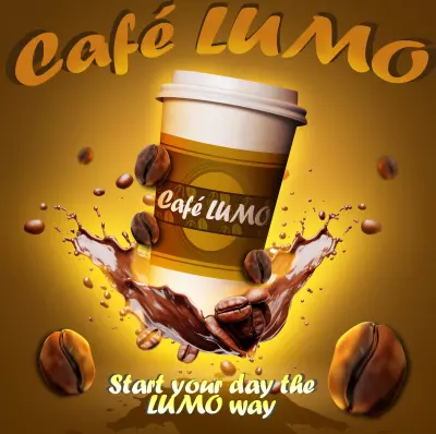 تصميم احترافي لعبوة كوب قهوة لعلامة Café LUMO