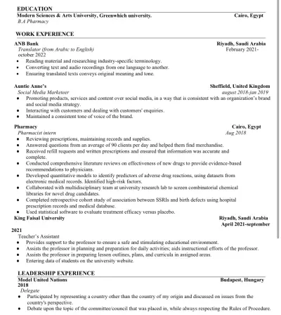 Creating and making professional resumes