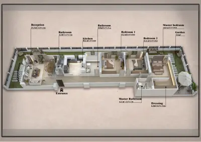 تصميم 3D Plan احترافي لتوزيع الفراغات والمساحات