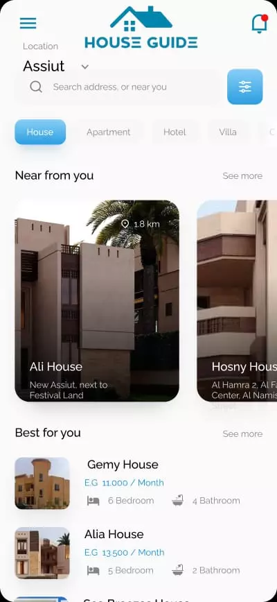 HouseGuide – Flutter Mobile App + RESTful API Backend تطبيق سكنى