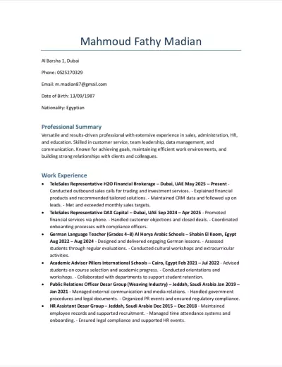 CV ATS Mahmoud Fatthy Madian