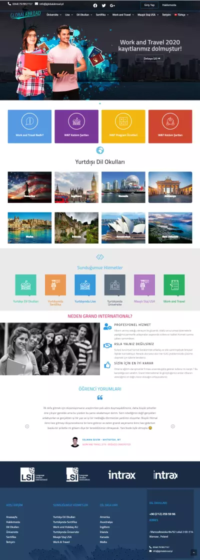 مشروع تصميم وتطوير موقع Global Abroad - خدمات التعليم والسفر حول العالم