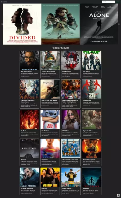 صفحة هبوط لموقع عرض أفلام باستخدام jQuery