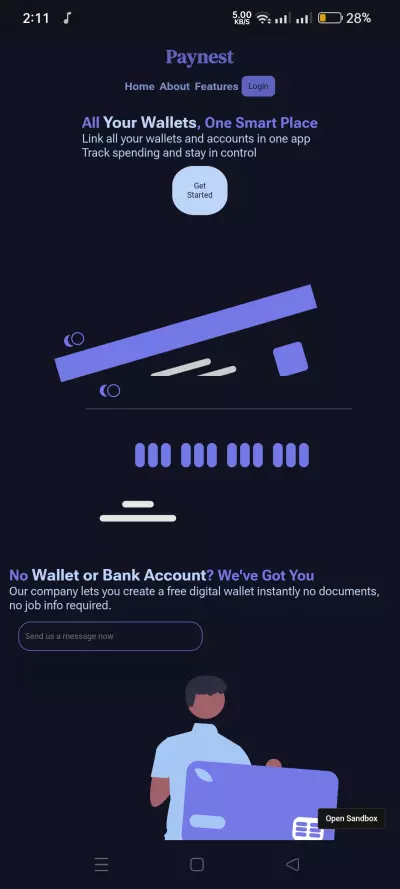 تصميم واجهة لموقع محفظة رقمية متجاوبة"Paynest"