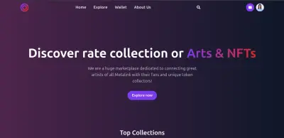 صفحة هبوط لسوق رقمي متخصص في الفنون (Arts & NFTs)