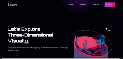 صفحة هبوط لشركة تقنية (Light) متخصصة في الواقع الافتراضي (VR)