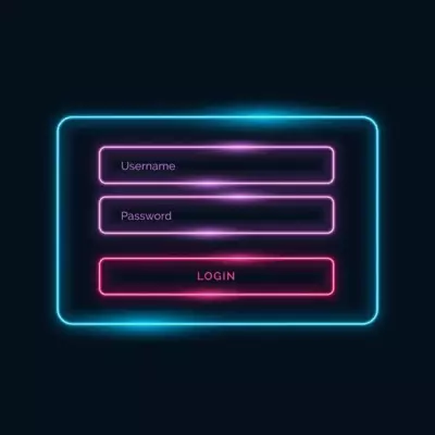 واجهة تسجيل دخول (Login Form) بتأثير نيون متوهج عصري وجذاب، مناسب للمواقع والتطبيقات الحديثة.