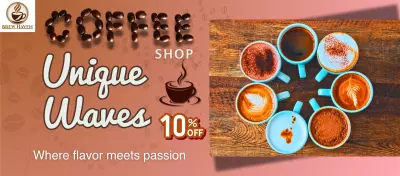 تصميم بانر دعائي لمقهى – Unique Waves Coffee Shop