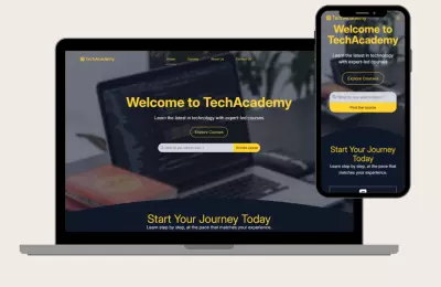 واجهة ويب تفاعلية لمنصة كورسات Tech Academy باستخدام JavaScript و Tailwind