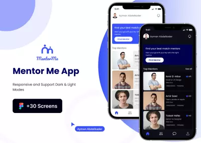 تطبيق Mentor Me – تصميم متجاوب يدعم الوضعين الليلي والنهاري (Light & Dark Mode Responsive App Design)