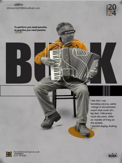 تصميم بوستر إبداعي بعنوان BUSK باستخدام Adobe Photoshop وAdobe Illustrator