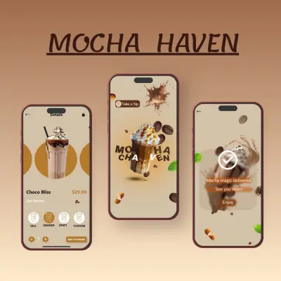 تصميم تطبيق موبايل احترافي لمقهى Mocha Haven.