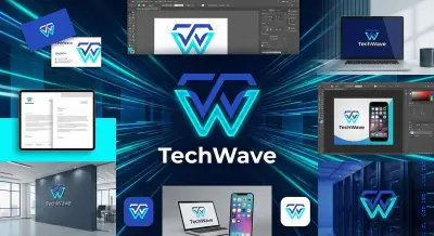 تصميم شعار وهويّة بصرية لشركة TechWave للحلول البرمجية