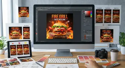 تصميم إعلانات سوشيال ميديا احترافية - حملة مطعم Fire Grill