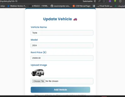 نظام إدارة تأجير المركبات باستخدام PHP وMySQL مع تسجيل دخول وحماية كاملة
