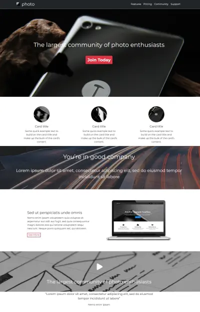 صفحة هبوط لمجتمع مصورين فوتوغرافيين