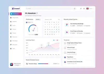 تصميم لوحة تحكم الطالب (Dashboard) لمنصة تعليمية