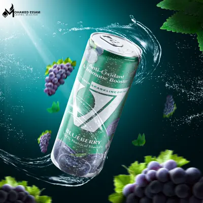 صورة العمل تصميم إعلان مشروب طبيعي — V7 Blueberry Refresh