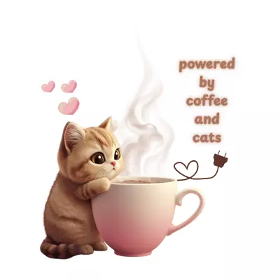 تصميم تيشرت "Powered by Coffee and Cats"