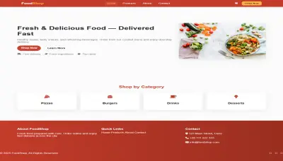 تصميم واجهة موقع مطعم أو متجر طعام متكامل | Food Shop Web App