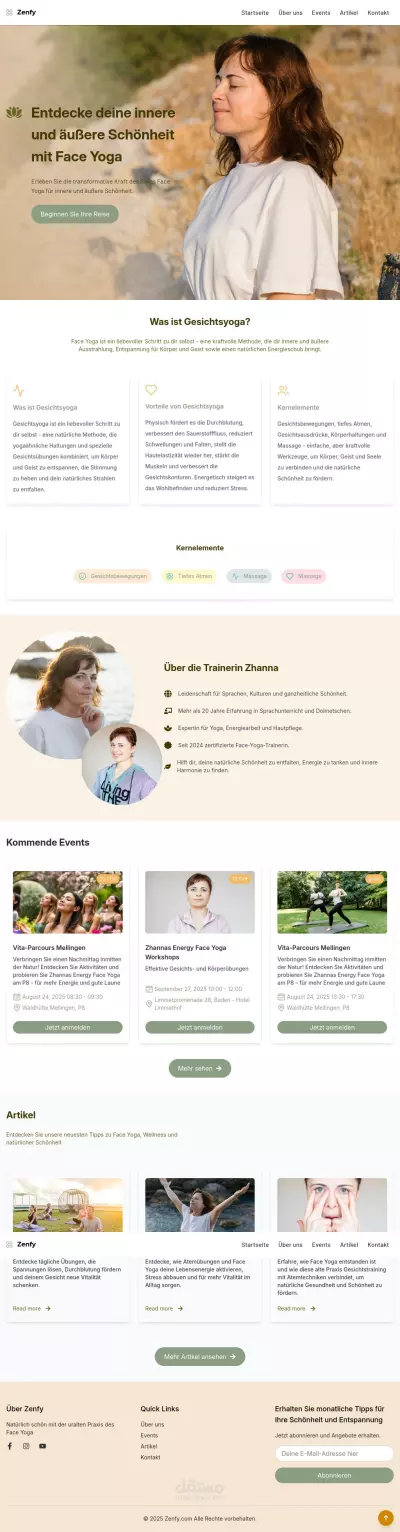 موقع تقديم خدمة متكامل (الخدمة: يوجا الوجه التي يقدمها العميل) – Zenfy Website