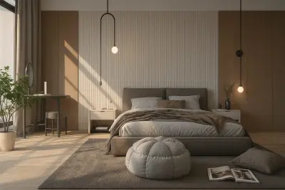تصميم داخلي لغرفة نوم حديثة بنمط مودرن دافئ