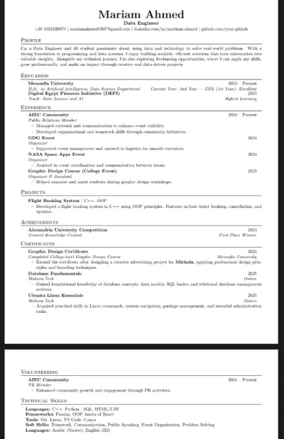 CV احترافي يعمل بنظام ATS