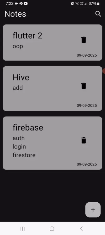 تطبيق ملاحظات باستخدام Hive ,Flutter, Dart
