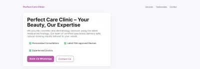 Perfect Care Clinic – صفحة تعريفية لعيادة تجميل
