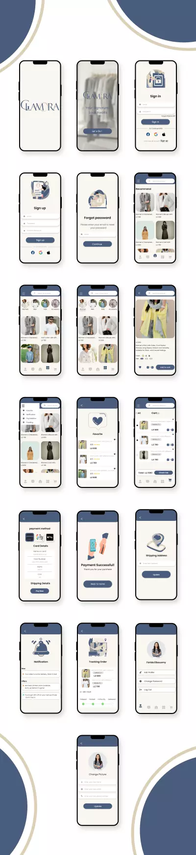 تصميم واجهة مستخدم لتطبيق تسوق ملابس (UI Design – Fashion App)