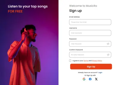 تصميم واجهة إنشاء حساب (Sign Up) لتطبيق موسيقى عصري