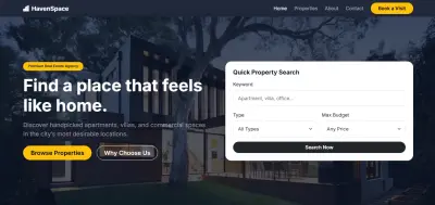 واجهة برمجية لمنصة HavenSpace للعقارات – موقع وكالة عقارية حديثة
